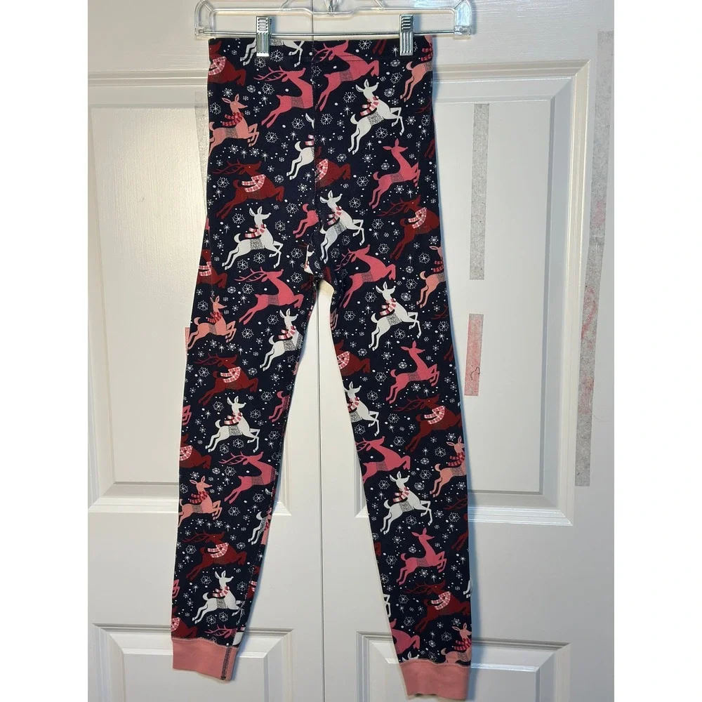 Hanna‎ Anderson Organic Cotton Kids Pajamas Set Reindeer Print Blue Pink Size 12